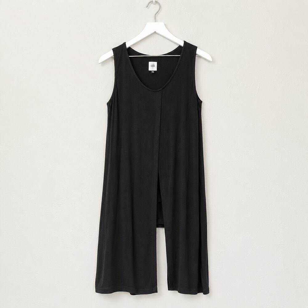 CAbi Beyond Tee Black Split Front Back Minimalist Tunic Tank Small